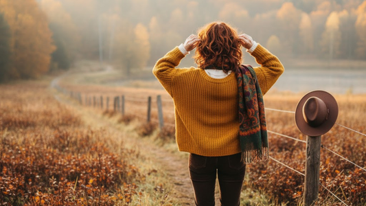 Woman with styled wig enjoying fall weather – fall wig care tips Canada