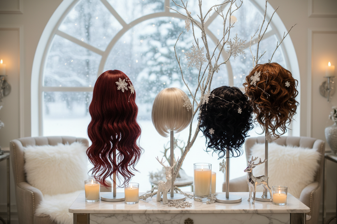 Wigs displayed in Serenity Wig Boutique store for winter wear